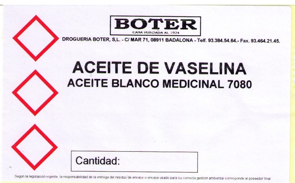 ACEITE DE VASELINA (BLANCO MEDICINAL 70/80) BOTER