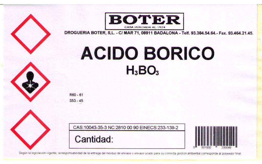 ÁCIDO BÓRICO POLVO 99,5% BOTER