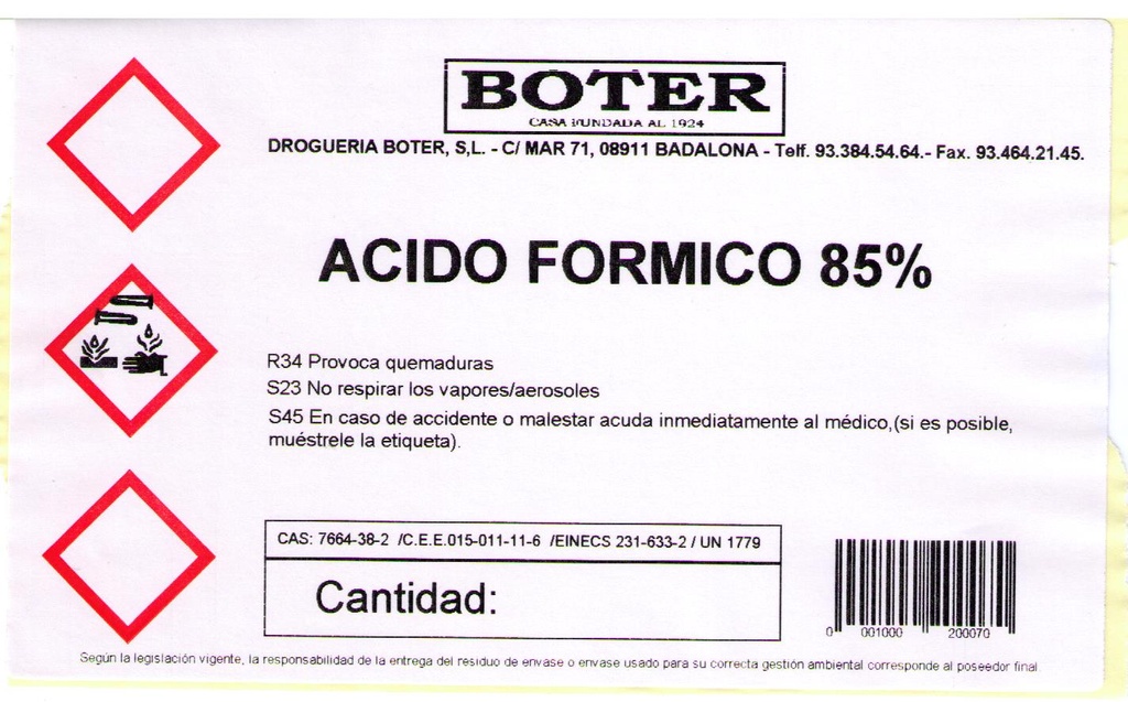 ÁCIDO FÓRMICO 85% BOTER