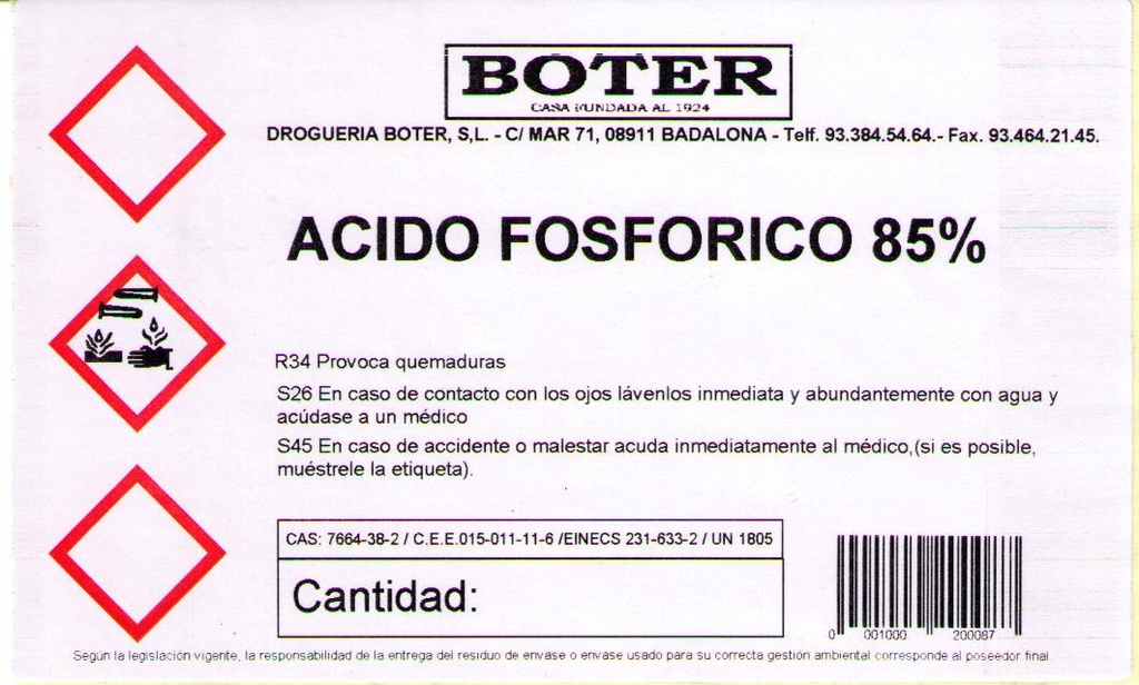 ÁCIDO FÓSFORICO 85% BOTER