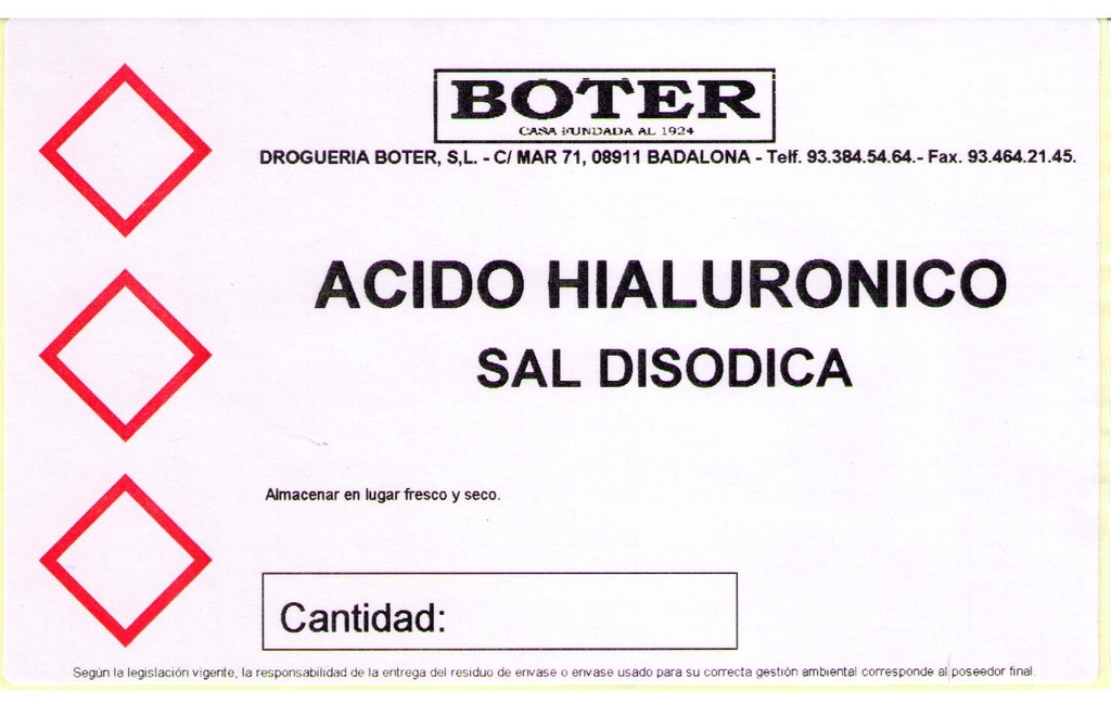 ÁCIDO HIALURÓNICO ALTO PESO MOLECULAR BOTER