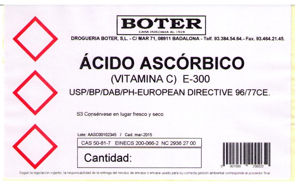 ÁCIDO L(+)- ASCÓRBICO (VITAMINA C. BP-USP) BOTER