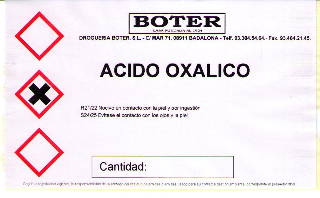 ÁCIDO OXÁLICO TÉCNICO BOTER