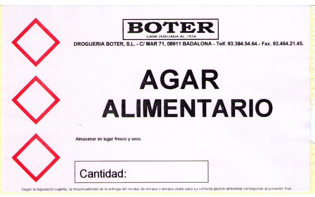 AGAR-AGAR GRADO ALIMENTACIÓN BOTER