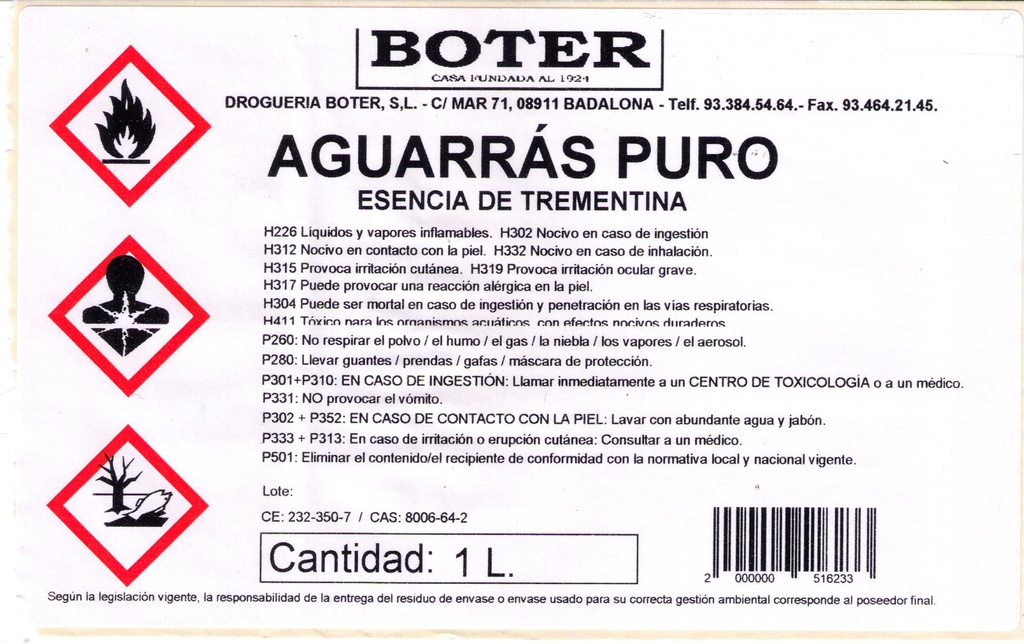 AGUARRÁS PURO BOTER BOTER