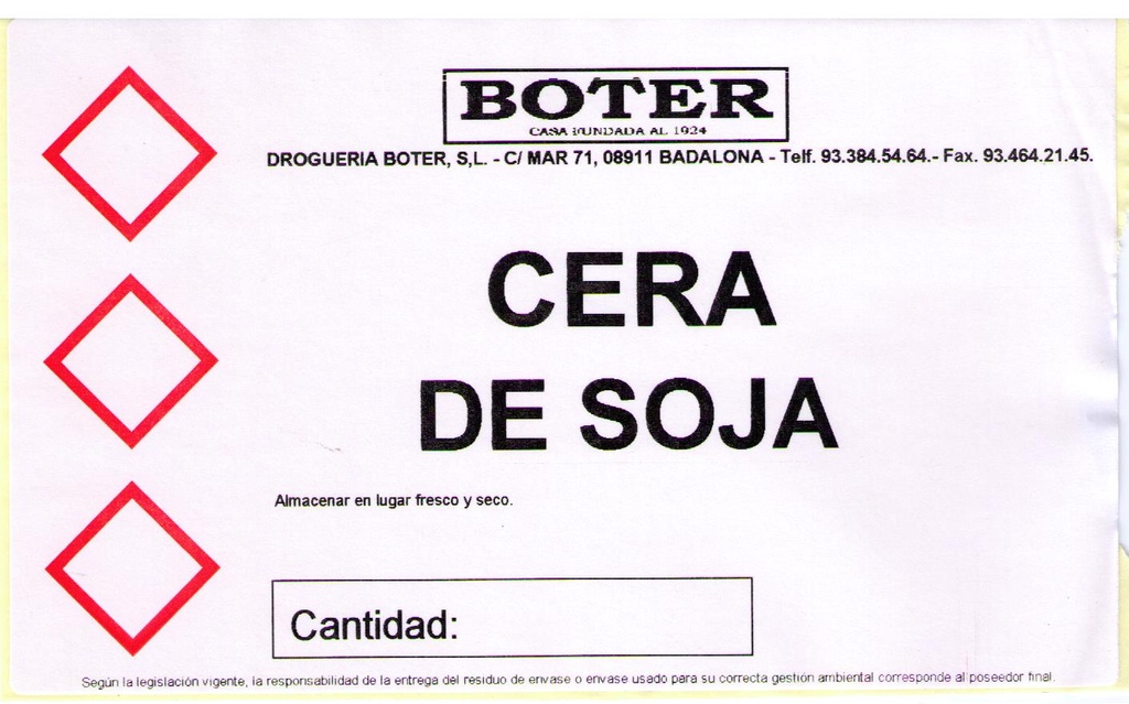 CERA DE SOJA (ALTO PUNTO FUSIÓN) BOTER