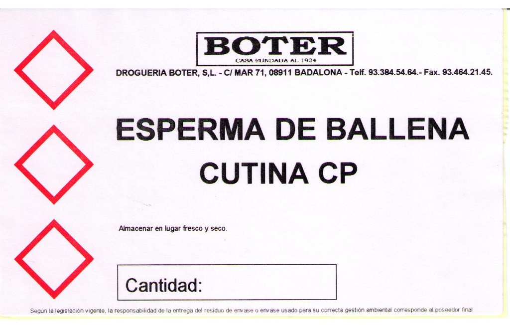 CETIL PALMITATO &quot;ESPERMA DE BALLENA&quot; BOTER