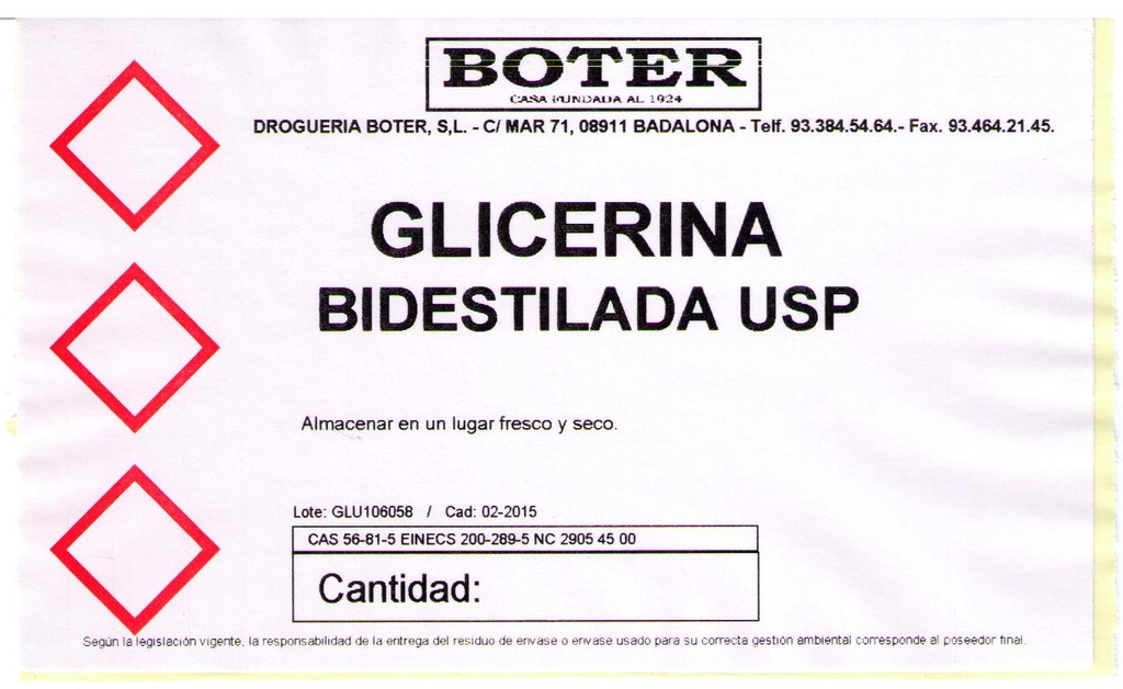 GLICERINA VEGETAL USP FARMACÉUTICA BOTER