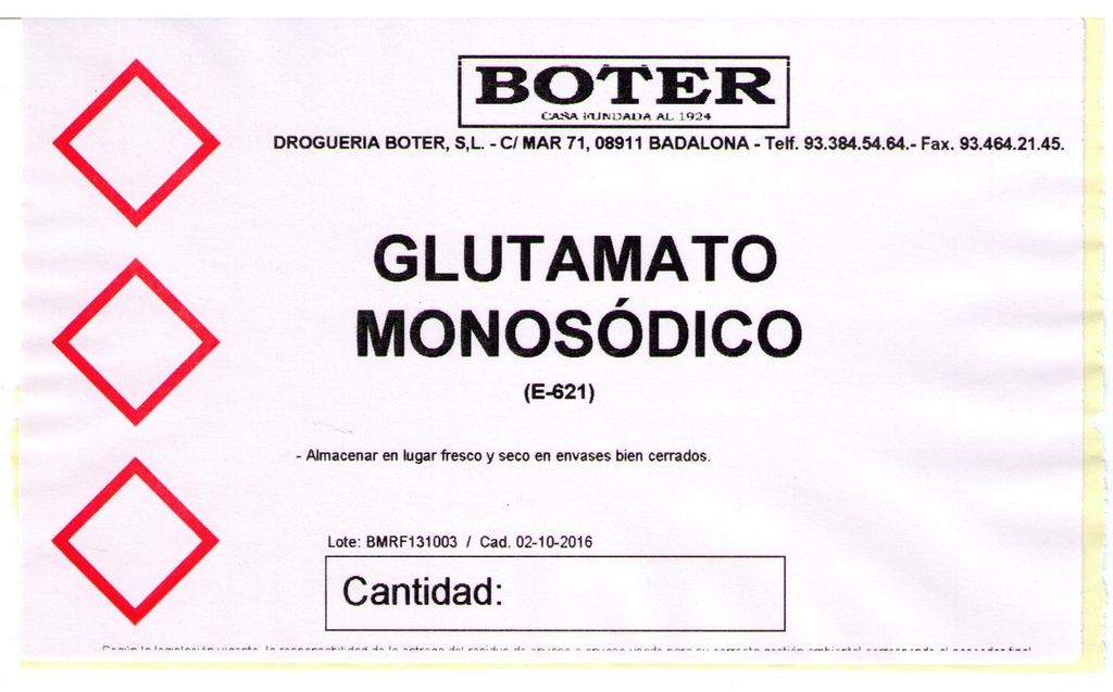 GLUTAMATO MONOSÓDICO 1-HIDRATO BOTER