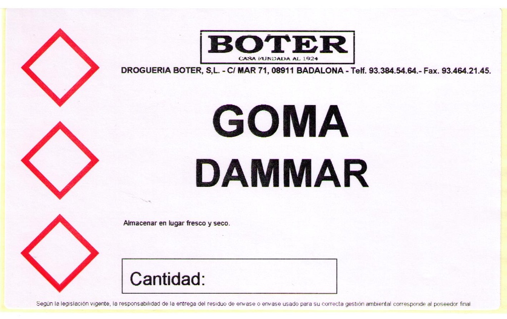 GOMA DAMMAR &quot;A&quot; SELECTA BOTER