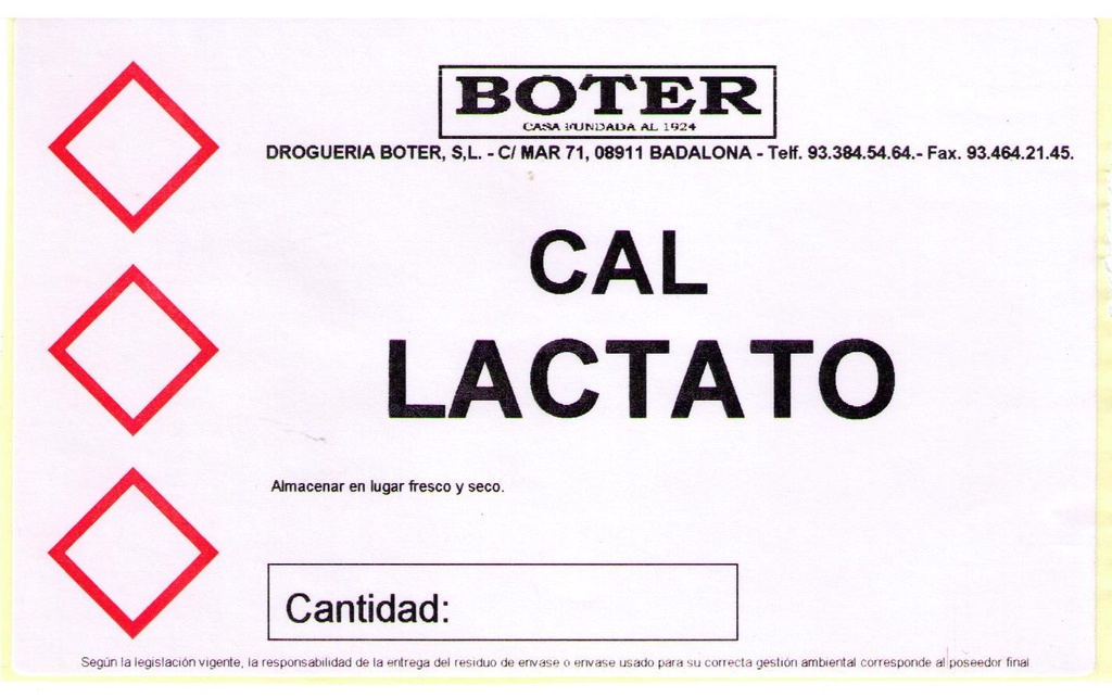 LACTATO CÁLCICO (PENTAHIDRATO) E-327 BOTER