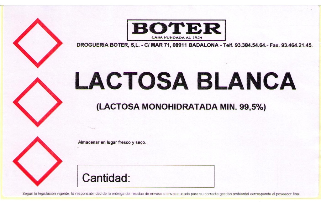 LACTOSA BLANCA ALIMENTARIA &quot;C&quot; (MONOHIDRATO) BOTER