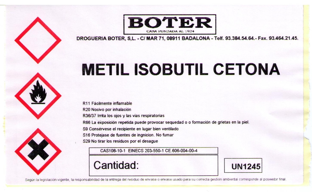 METIL ISOBUTIL CETONA BOTER