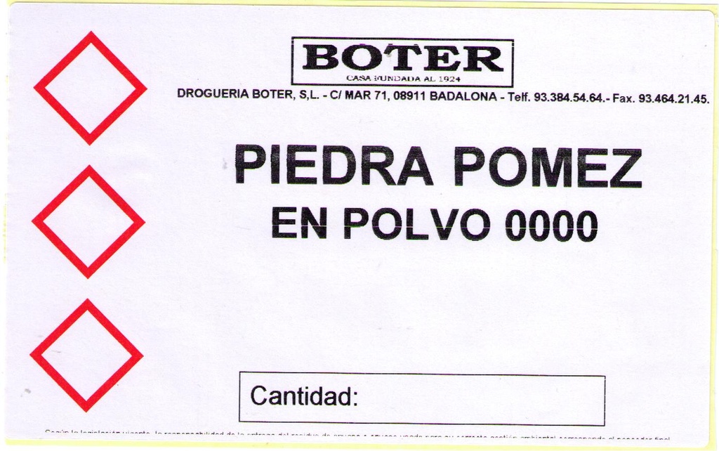 PIEDRA PÓMEZ EN POLVO 0/500 MICRAS (TOSCA ) BOTER