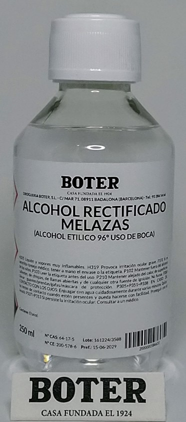 ALCOHOL ETÍLICO DE MELAZA 96º (USO DE BOCA) BOTER