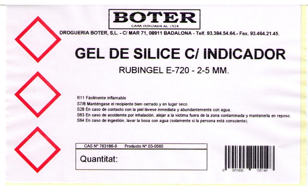 GEL DE SILICE C/INDICADOR  E-720 (2-5MM.) (750 g) BOTER