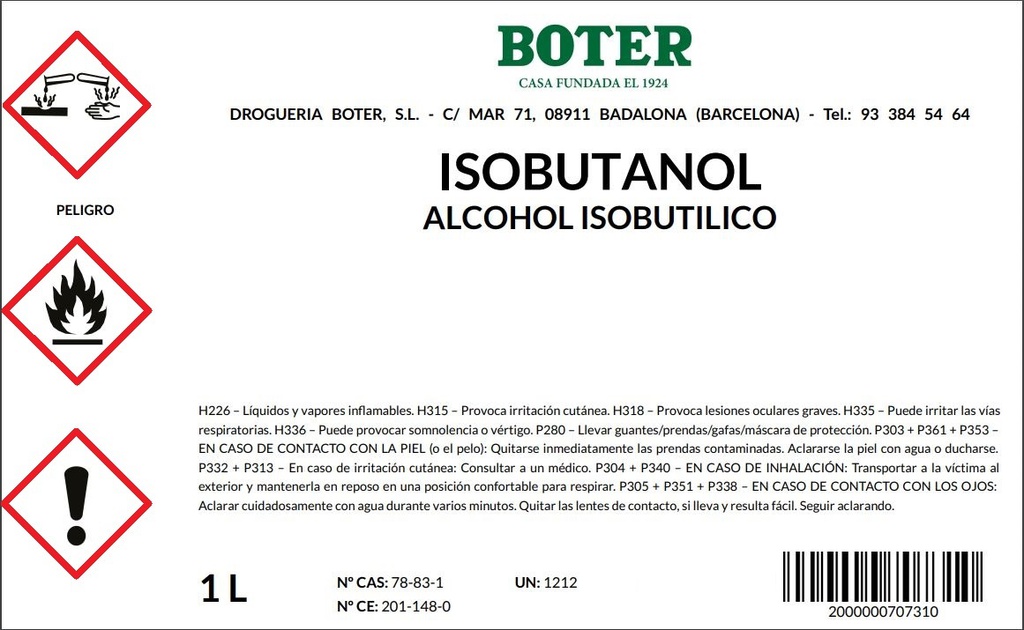 ALCOHOL ISOBUTILICO (ISOBUTANOL) (còpia)