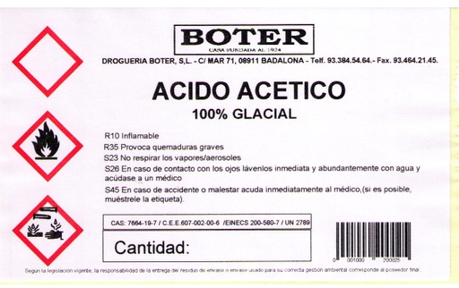 ÁCIDO ACÉTICO GLACIAL 100% BOTER