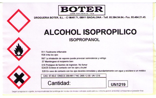 ALCOHOL ISOPROPÍLICO (ISOPROPANOL) BOTER