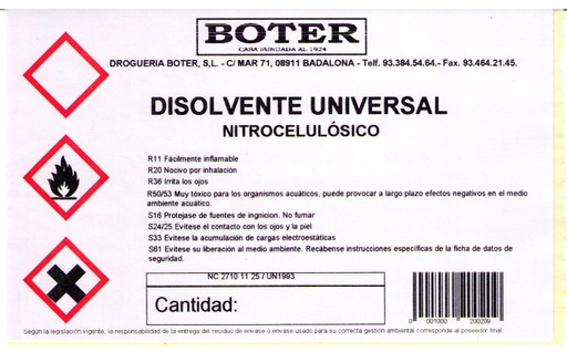 DISOLVENTE NITRO UNIVERSAL (Q-SOL UNIV. 1101) BOTER