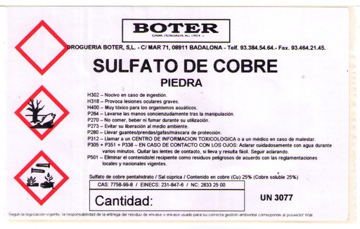 SULFATO DE COBRE PIEDRA 5-HIDRATO BOTER