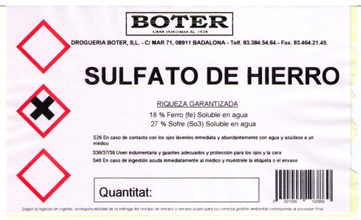 SULFATO DE HIERRO POLVO 27% SO3 BOTER